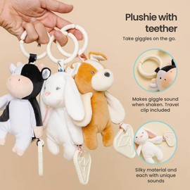 Copper Pearl On-The-Go Plush: Clip On Baby Toys for Travel, Soft Stuffed Cow Plush with Teether for Sensory Development - Colby Cow