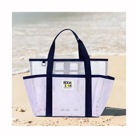 プールバッグ おしゃれ ビーチバッグ メッシュ 大容量 (パープル)