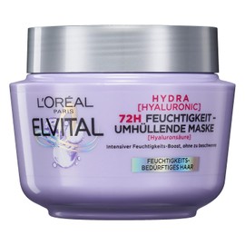 L'Oréal Paris Elvital Hydra Hyaluronic Moisturising Hair Mask for Shiny Hair, Hyaluronic Intensive Treatment for a Moisture Boost, Up to 72 Hours Long-Lasting Moisture and Care, 300 ml