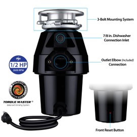 Eco Logic EL-7-DS-BK 7 Designer Series Food Waste Disposer with Black Sink Flange, 1/2 HP