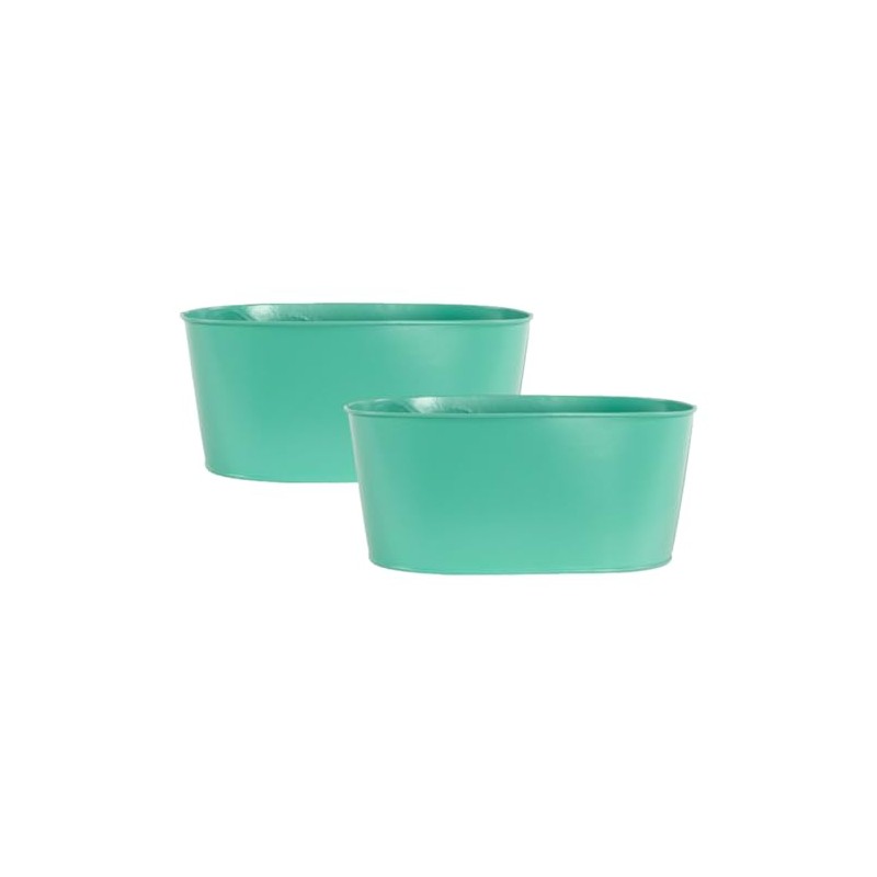 Fyne-Finds Set of 2 Teal Oval Metal Herb Trough 23cm,