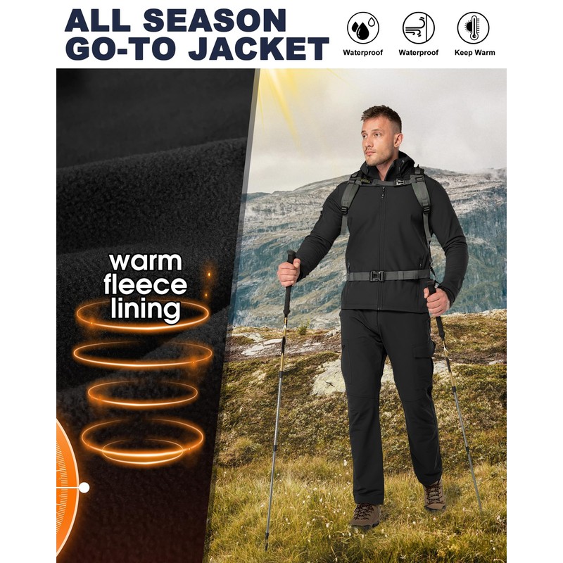 33,000ft Men's Hooded Softshell Jacket Waterproof Lightweight Insulated Windbreaker Fleece
