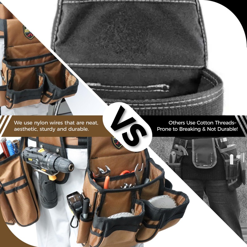 ZAKCO Professional 1680D Polyester Tool Belt with Suspender, Strudy Tool
