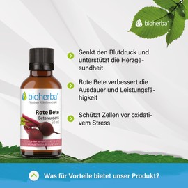 BIOHERBA Rote Bete Tinktur, Beta vulgaris Extrakt – 50 ml Tropfen – Fördert Herz-Kreislauf-Gesundheit, Ausdauer & Zellschutz, Mit Vitamin C für Immununterstützung & Kollagenbildung PZN 18249869