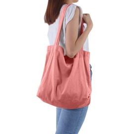 ALUWU Corduroy Tote Bag for Women Casual Work Canvas Shoulder Handbags Cute Large Purse Pink