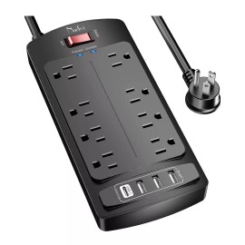Nuetsa Surge Protector, Power Strip, USB Charging, 8 Outlet, 6 Ft Cord, Extension