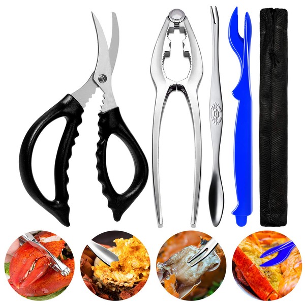 Crab Crackers and Tools Stainless Steel Lobster Crackers and Picks Set Forks Nut Cracker Set Opener Shellfish Lobster Crab Leg Crackers