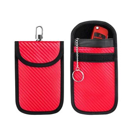 JUSTTOP 2PCS Faraday Bag for Key Fob, Car RFID Faraday Cage Protector Key Pouch with Hook Securing Keyring, Anti-Theft Key Fob Bag Signal Blocking Holder for Keyless Entry Car Keys (Red)