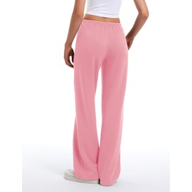 HeSaYep Women's Wide Leg Sweatpants Straight Leg Lowrise Sweat Pants Drawstring Elastic Low Waist Pants with Pockets, Pink M