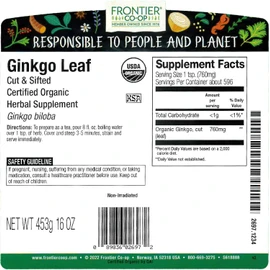 Frontier Co-op Organic Ginkgo Leaf, 1lb Bulk Bag, Cut and Sifted | Dried Ginkgo Biloba Leaf | Ideal for Tea and Herbal Uses, Kosher