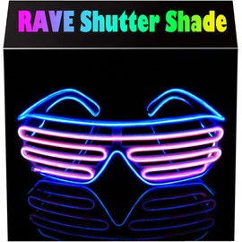 PINFOX Light Up Flashing Shutter Neon Rave Glasses El Wire LED Sunglasses Glow DJ Costumes For Party, 80s, EDM RB03 (Blue - Pink)