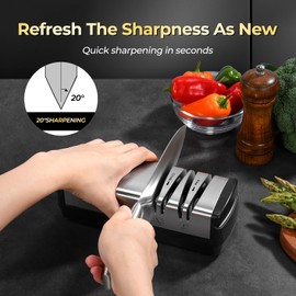 Narcissus Knife Sharpener, Diamond Abrasives Electric Knife Sharpener for Stainless Steel and Ceramic Knives, with Scissors Sharpener & Metal Dust Collection Box, Quick Sharpening & Polishing, Silver