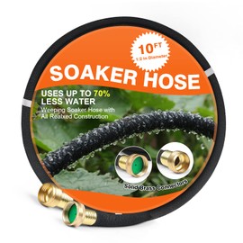Soaker Hose 10 FT for Garden 1/2" Diameter Irrigation Hose Save 70% of Water Solid Brass Interface Eminently Suitable for Lawn and Garden Beds Cover