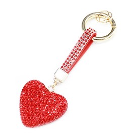 Keychains Rhinestone Heart Shape Glitter Crystal Key Rings Leather Bag Bling Crystal Key Chain Charm For Women Girls (Red)