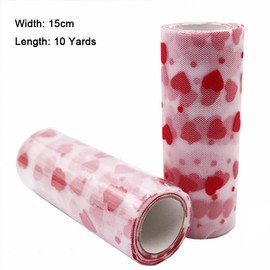 Sewing Lace Ribbon, Two Sides Red Heart Mesh Lace Trim Perfect for DIY Art Craft 15cm Width × 10 Yard Length