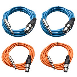 Seismic Audio - SATRXL-F10-4 Pack of 10 Foot 1/4 Inch TRS to XLR Female Patch Cables - Balanced - 10 Foot Patch Cord - Blue and Orange