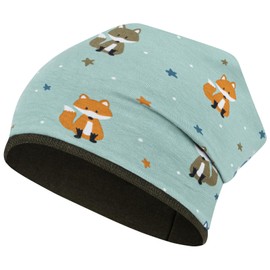Smarilla Boy's / Girls' Autumn Transition Fabric Beanie Hat All-Over Print, Mint Green Fox