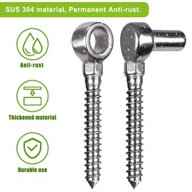 Insaga Cast 304 Stainless Steel Gate Hinges 4Pack Lag Screw Hinge for Farm M12 Hook and Eye Hinges, Partial Thread Gate Hinge Bolts for Wood Cattle Livestock Gate for Fence