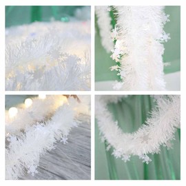 SHTGOI Tinsel Garland, White Christmas Garland with Snowflakes Pendant, 2 m x 8.5 cm, Thickened Artificial Decorative Garland, Christmas Wreath, Winter Garland for Doors, Fireplaces, Stairs, Wall,