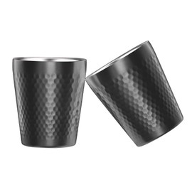 TIICOO Stainless Steel Cups 2 Packs 300 ml, Stackable Double Walled Insulated Metal Shatterproof Titanium Coated Diamond Textured Surface Heat Resistant Dishwasher Safe (Black)