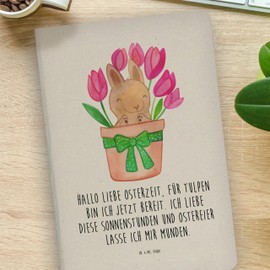 Mr. & Mrs. Panda DIN A4 Baumwoll Notizbuch Hase Tulpen - Ostergeschenke, Osterdeko, Geschenk, Osterdeko, Blumenstrauß, Ostern Kinder, Alternative zu