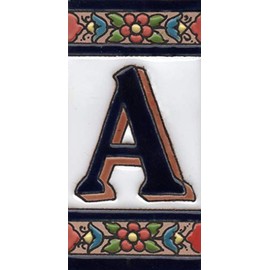 House Numbers Ceramic Numbers & Letters Tiles Red Blue & Green Floral Design Tile Size: 11cm x 5.5cm (Letter A)