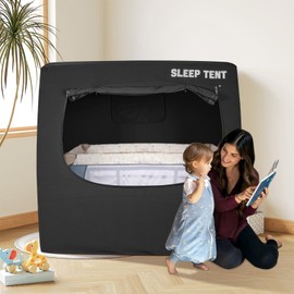 BORNA Crib Blackout Tent for Pack N Play, Brethable Baby Sleep Tent for Full Size Crib and Pack N Play, Baby Sleep Pod for Kids Blocks 70%+ Light
