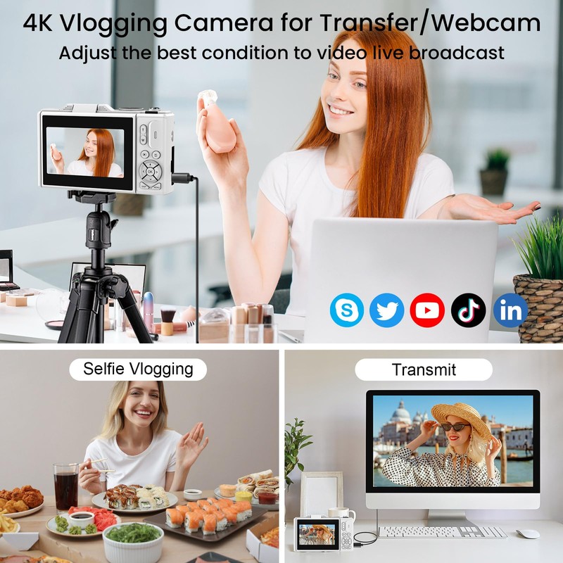 4K Digital Camera for Photography, Autofocus Anti-Shake 64MP Vlogging Camera