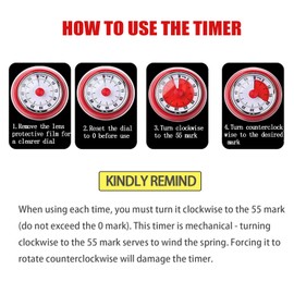 Mechanical Kitchen Timer, Eco-Friendly No Batteries Needed Magnetic 60-Minute Visual Countdown Alarm Clock for Cooking, Study, Games, Office (White)