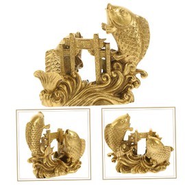 BIUDECO Vintage Brass Carp Figurine Brass Fish Adornment Compact Desktop Statue Unique Retro Decor for Home and Office