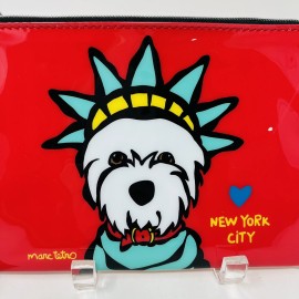 Marc Tetro Liberty Westie Wallet Cosmetic Bag New York Dog Red Patent Zipper New