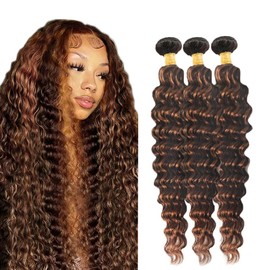 Brown Curly Bundles Human Hair Ombre Dark Brown Deep Wave Bundles 10 12 14 Inch Highlight Loose Deep Wave Bundle With Natural Texture P430 Remy Hair Extensions