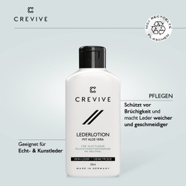 CREVIVE Leather Care with Aloe Vera - Gentle Leather Lotion Made in Germany - Leather Care Sofa - Leather Care for Leather Couch - Leather Care Car - Leather Sofa, Jacket, Shoes, Bag - 250 ml