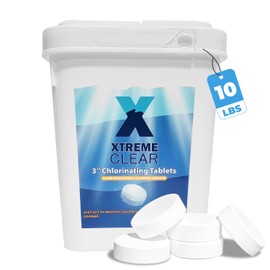 Xtremeclear 3-Inch Chlorine Tablets 99% Pure Tri-Chlor for Swimming Pools Spa Hot Tub 10lbs Bucket - Individually Wrapped Stabilized Sanitizer Slow Dissolving