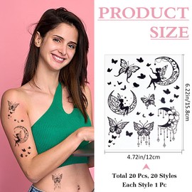 CRASPIRE 20 Styles Mandala Temporary Tattoos Flower Butterfly Black Indian Lace Temporary Removable Tattoo Stickers Paper Waterproof Long Lasting Makeup Tattoos Stickers for Body Arm Back Leg Art
