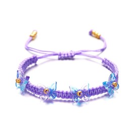 COLORFUL BLING Adjustable Strings Braided Rope Cute Transparent Butterfly Strand Bracelets Lucky Butterfly Friendship Matching Bracelet BFF Gift for Women-multi purple