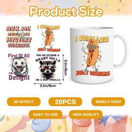 Shejdgart Sarcastic UV DTF Stickers - 20 Sheets Funny UV DTF Cup Wraps for 16 OZ Glass Mugs, Humorous Quotes Cute Animal UVDTF Stickers, Cat Capybara Rub on Transfer Decals for Water Bottles Tumblers