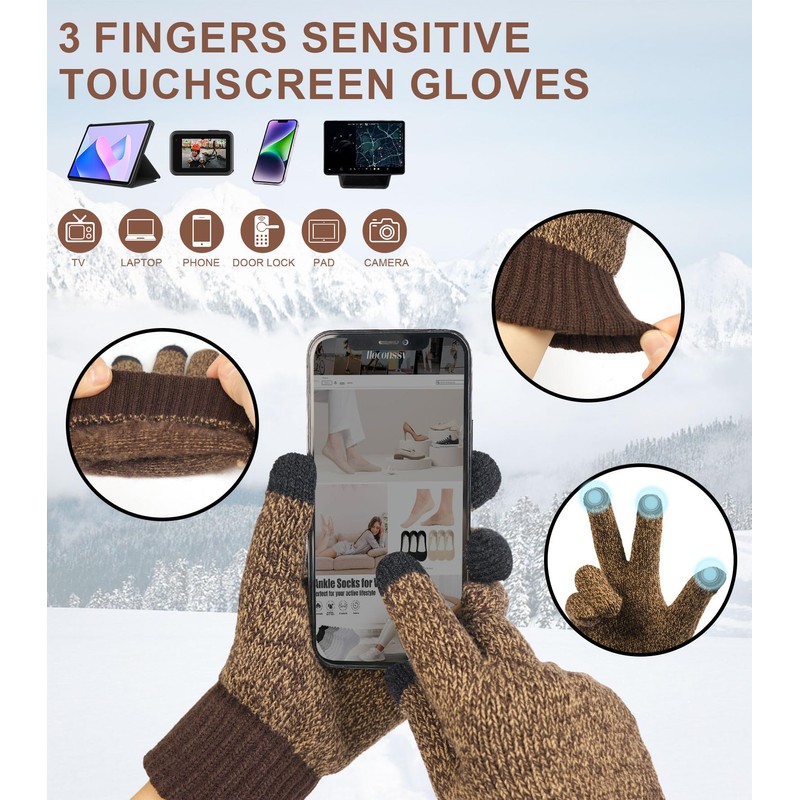 floconssy 3 PCS Men's Winter Hat Scarf Gloves Set, Warm
