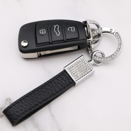 OTOTEC Leather Car Keychain with Glitter Rhinestones Universal Key Fob Keychain with Keyrings and Screwdriver Car Accessories for Women Black