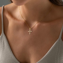 VIROMY Cross Necklace Women's Gold/Silver 14K Gold/Silver Plated Cross Pendant Necklace Minimalist Faith Jewellery Gifts for Women, Brass, Cubic Zirconia