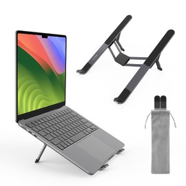 SODI Foldable Laptop Stand for Desk, 6-Levels Height Adjustment Portable Laptop Holder Riser, Ergonomic Aluminum Computer Stand for 10-15.6" Laptop and Tablet,Black