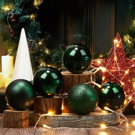 Emopeak 16Pcs Christmas Balls Ornaments for Xmas Christmas Tree - Shatterproof Christmas Tree Decorations Hanging Ball for Holiday Wedding Party Decoration (Dark Green, 3.15 inch-8.1CM)