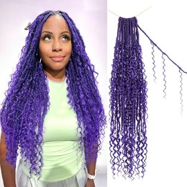 Boho Faux Locs Crochet Hair 30 Inch Goddess Locs 8 Packs Boho with Curly Ends Pre-looped Long Bohemian River Locs Crochet Hair for Black Women(30Inch,Purple)