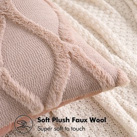 MIULEE Spring Decorative Throw Pillow Covers Blush Pink 20x20 Inch Set of 2, Soft Plush Faux Wool Couch Cushion Covers Farmhouse Throw Pillows for Couch Bed Sofa Living Room