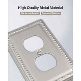 ZILLSEA 4-Pack Outlet Cover, Metal Wall Plates for Electrical Outlets, Decorative Satin Nickel Outlet Cover Plate, Midsize