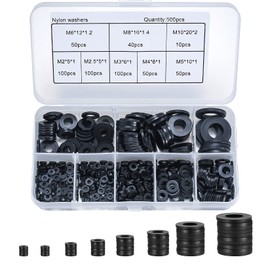 500 Pcs Nylon Washers, Plastic Flat O Ring Washers, Black Round Seals Spacer Washers Assortment, Tap Sealing Gasket Washers for Plumbing, Tap, Mechanical Repair - M2/M2.5/M3/M4/M5/M6/M8/ M10