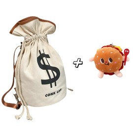 Fun canvas bucket backpack, US dollar logo backpack, coin bag, drawstring backpack, art backpack, French fries burger pendant backpack, lightweight leisure backpack for travel and sports, suitable for various daily occasions - Color: US backpack+hamburge