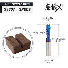 ZahyoX 3/8" Shank Downcut Spiral CNC Bit, 2 Pack Set, Nano Coated Router Bit, 3/8" Cutting Dia, 1" Cutting Length, 2-1/2" Overall Length, CNC End Mill