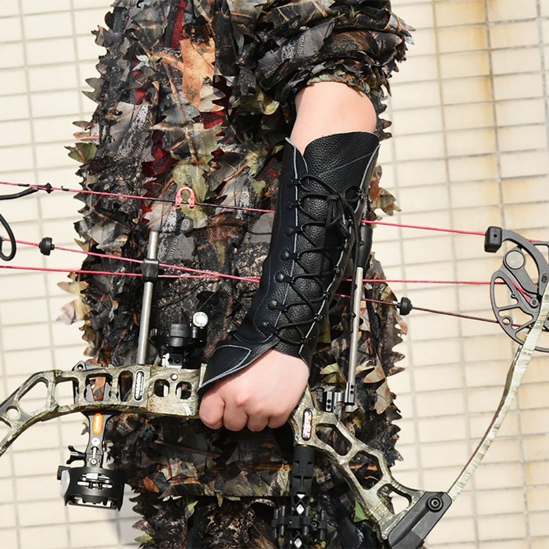 Handmade Leather Arm Guard Bow Hand Shooting Glove Black