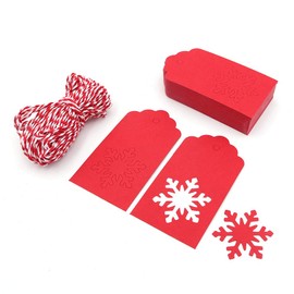 Shiwaki 100 PCS 3.7"x1.8" Red Snowflake Shape Hollow Tags, with Hollow Snowflake,Rectangle Kraft Paper Hang Tags Labels Wth 65ft Jute Twine Ideal For Crafts Christmas Tags, Price Labels